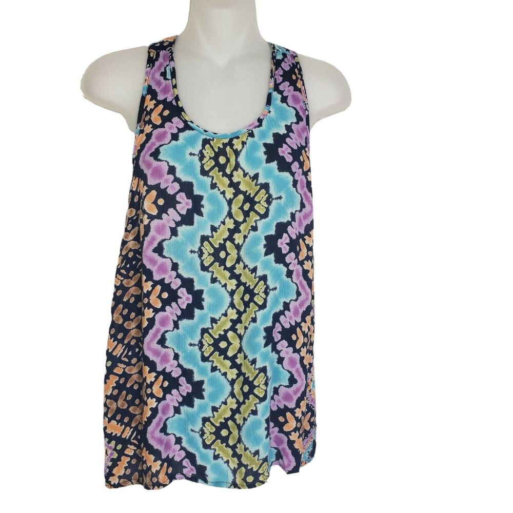 Aqua Tank Top Womens Size XS Printed Multicolor Racerback Printed 100% Rayon